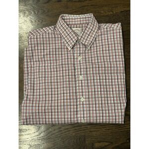 Brooks Brothers Shirt Men Large Red White Blue Plaid Button Down Wedding Prep